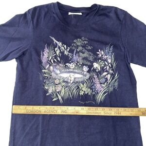 Vintage T-Shirt Bird Bath Garden Nature Print Blue 90's Whimsicottage Mom Vibes